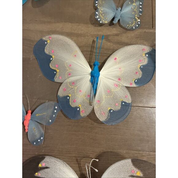 Pashmina Arts & Crafts Nylon Pink Blue White Butterfly Butterflies - Picture 2 of 3